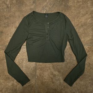 Dark Olive Cropped SHEIN Long Sleeve